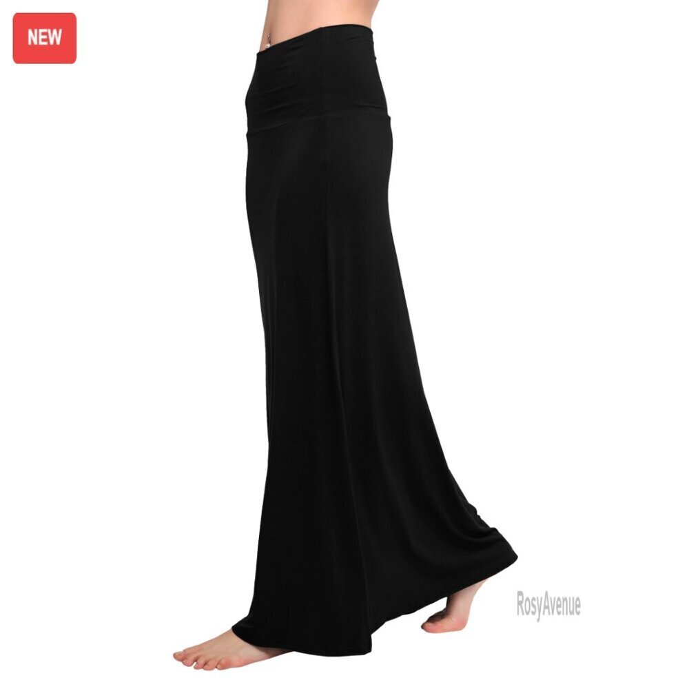 High Waist Flare Maxi Skirt, Spandex Fold-Over Waistband, Versatile Fit